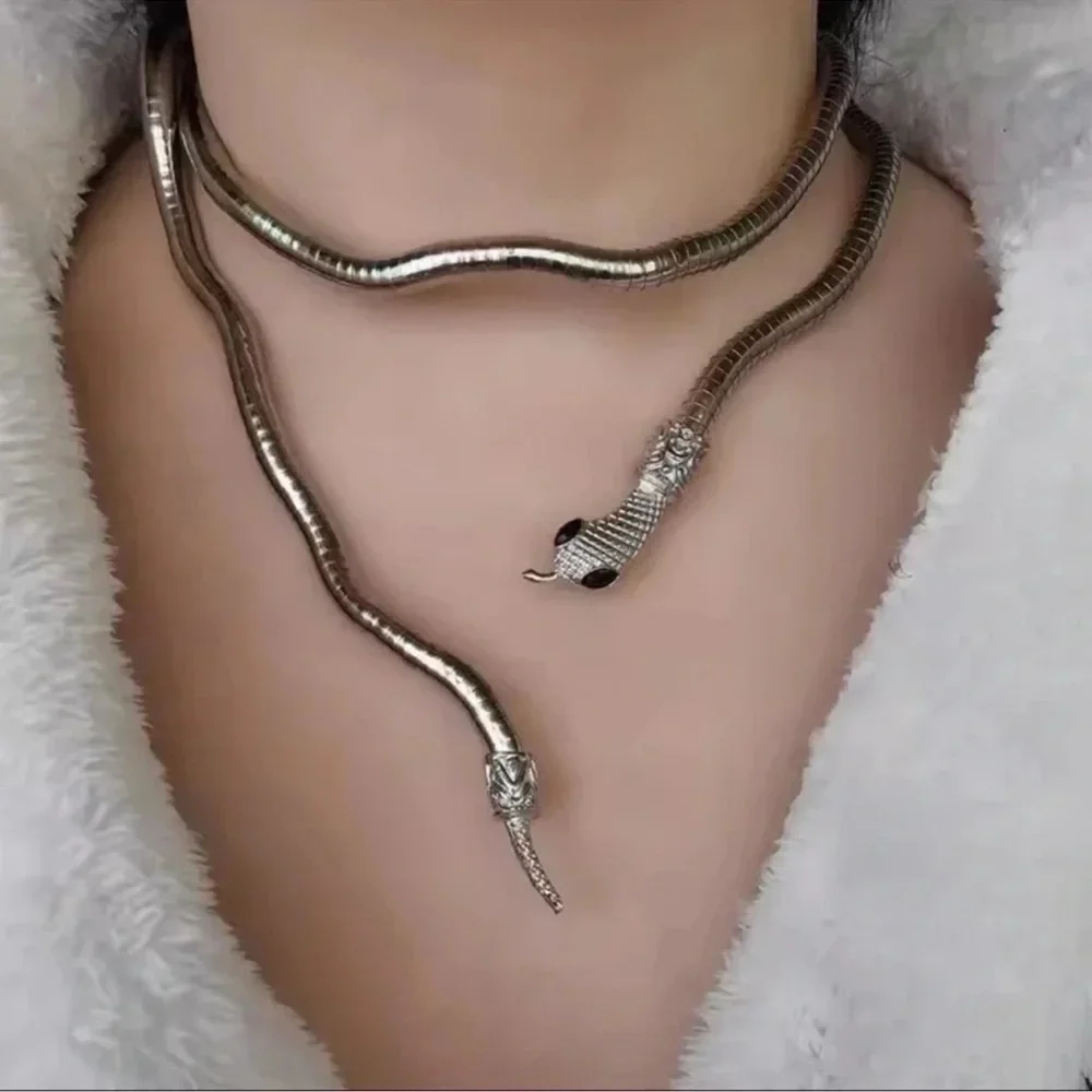 Serpenti Silver Metallic Magic Snake Cool Bendy Multilayer Necklace